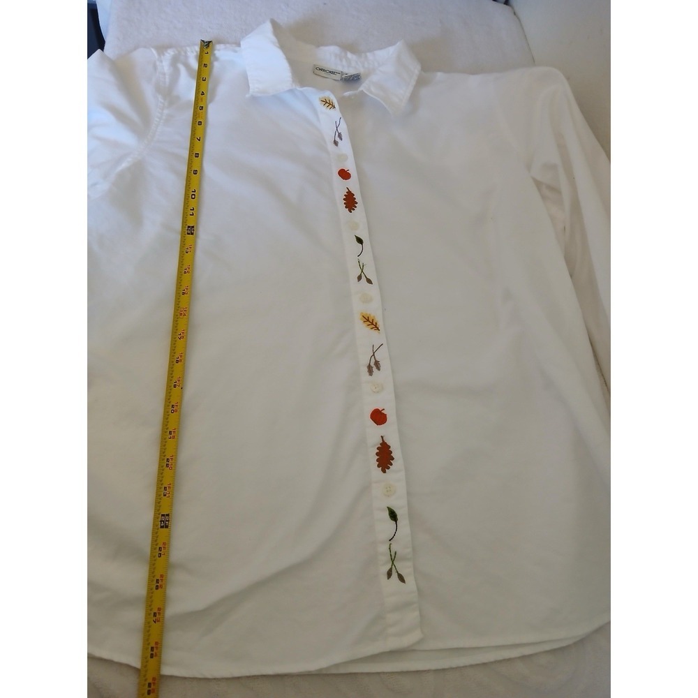 Cherokee Woman 22W White Cotton Embroidered Fall Leaves Button Down Shirt Casual - Picture 11 of 16